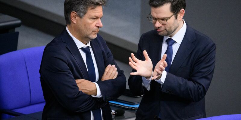 Wirtschaftsminister Robert Habeck (l, Grüne) und Justizminister Marco Buschmann (FDP) im Bundestag. - Foto: Bernd von Jutrczenka/dpa