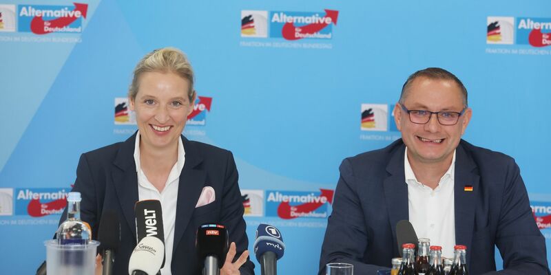 Die Vorsitzendend er AfD Alice Weidel und Tino Chrupalla. - Foto: Bodo Schackow/dpa