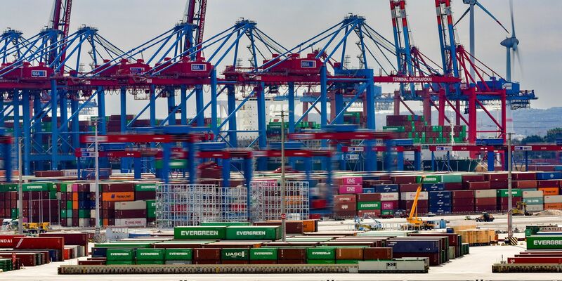 Containerbrücken ragen im Hamburger Hafen in den Himmel. - Foto: Ulrich Perrey/dpa