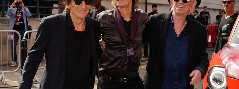 Ronnie Wood (l-r), Mick Jagger und Keith Richards rühren in London die Werbetrommel für ihr neues Studioalbum «Hackney Diamonds». - Foto: Ian West/PA Wire/dpa