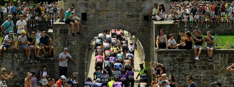 Das Fahrerfeld der Vuelta auf der Etappe. - Foto: Alvaro Barrientos/AP/dpa