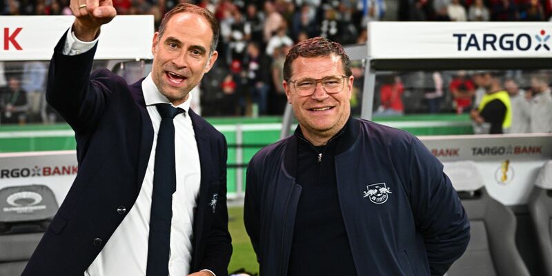 Laut Oliver Mintzlaff (l) sind Max Eberl und die Verantwortlichen von RB Leipzig nicht im Streit auseinandergegangen. - Foto: Tom Weller/dpa