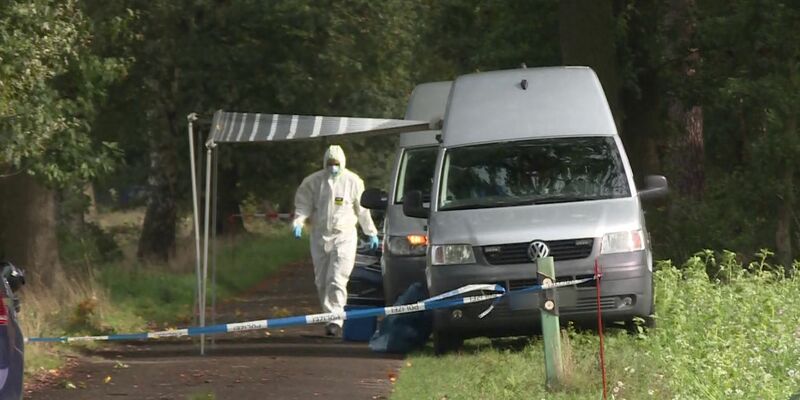 Mitarbeiter der Spurensicherung in dem Waldstück bei Fuhrberg. - Foto: -/dpa