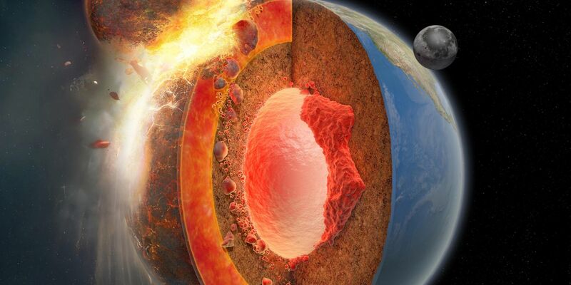 Bei dem Einschlag des Himmelskörpers Theia mit der Ur-Erde entstand der Mond. - Foto: Hernán Cañellas/Springer Nature/dpa