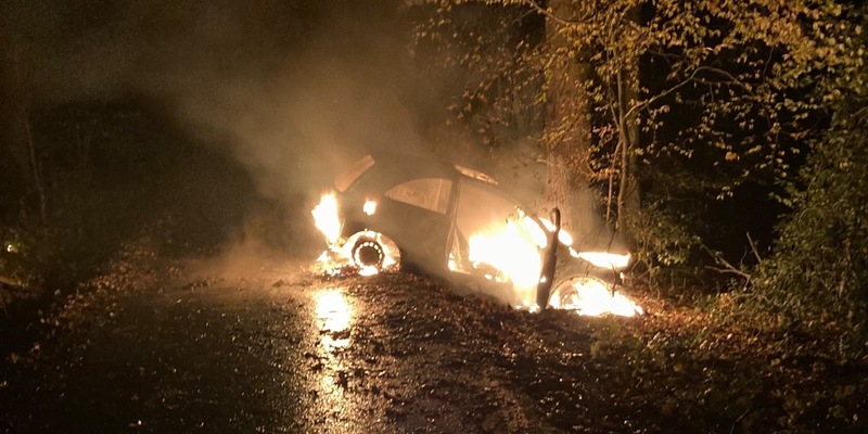 POL-HA: Auto brennt nach Unfall in Haspe aus - 19-Jähriger kommt von der Fahrbahn ab und fährt gegen Baum - Foto: presseportal.de
