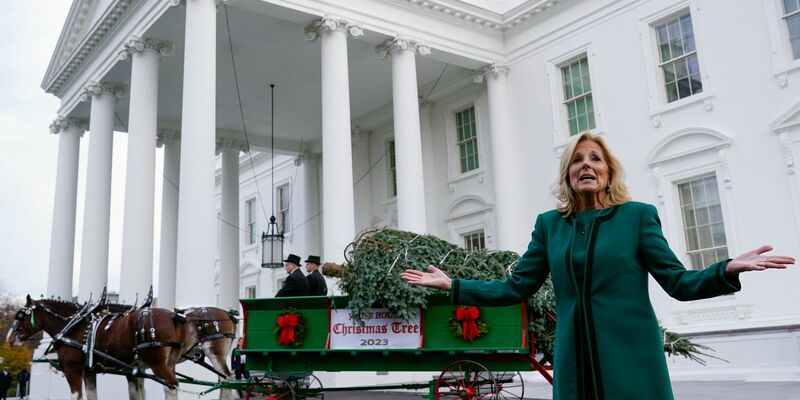 Jill Biden nimmt den offiziellen Weihnachtsbaum für das Weiße Haus in Empfang. - Foto: Susan Walsh/AP