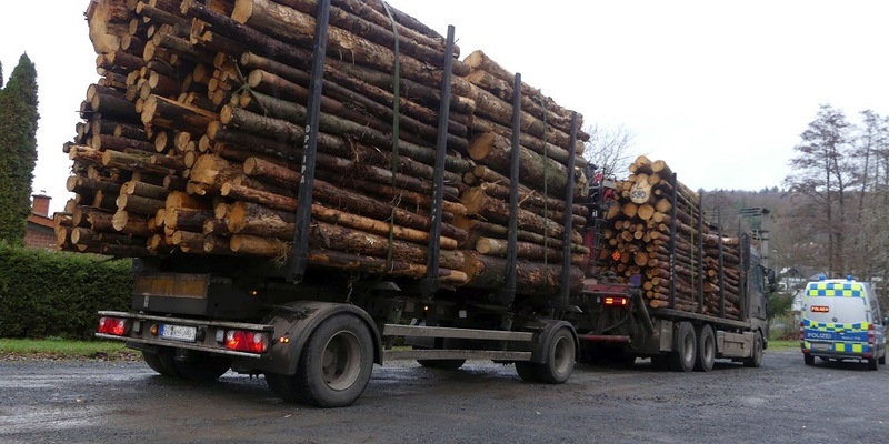 POL-OH: Viel zu schwer, deutlich zu hoch, Ladung zum Teil völlig ungesichert - Polizei stoppt Stammholztransport in Alsfeld-Eifa - Foto: presseportal.de