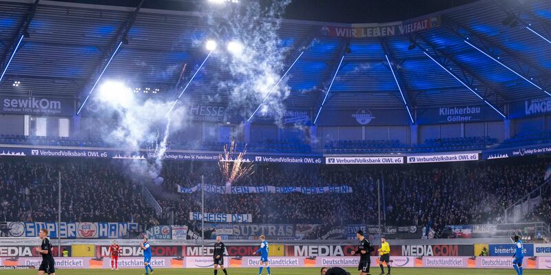 Fans von Hansa Rostock tun ihren Unmut gegen die DFL kund. - Foto: David Inderlied/dpa