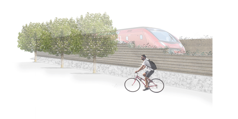 Visualisierung einer Lehm-Lärmschutzwand - Foto: Wolbert Marten/TU Wien über pressetext.de