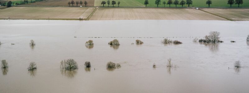 Wiesen und Felder werden vom Hochwasser der Weser überflutet. - Foto: Ole Spata/dpa