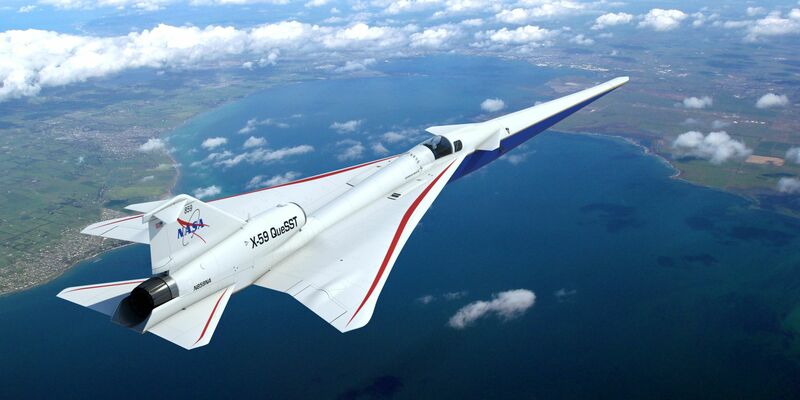 Dieser künstlerische Entwurf aus dem Jahr 2019 zeigt, wie das von der NASA in Auftrag gegebene neue Überschallflugzeug Lockheed Martin X-59 QueSST (kurz für Quiet SuperSonic Technology) aussehen könnte. - Foto: Lockheed Martin/NASA/dpa