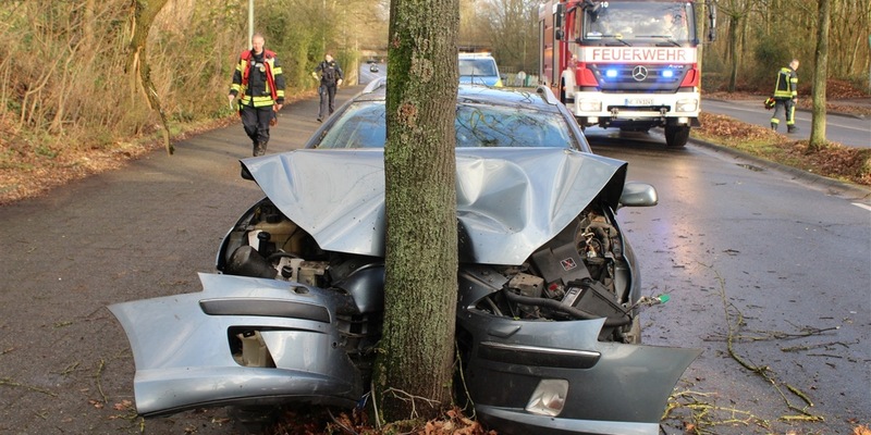 POL-NE: Alkoholisierter Autofahrer kollidiert frontal mit Baum - Foto: presseportal.de