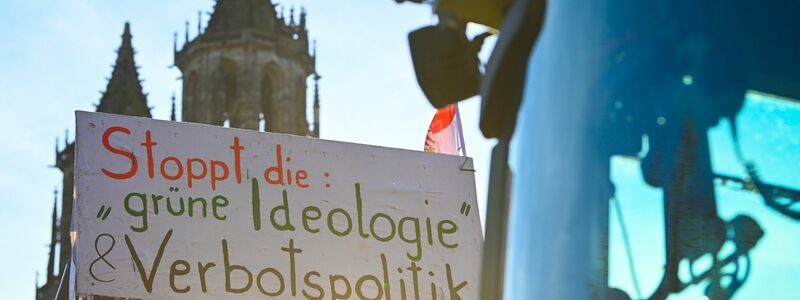 Ein Protestplakat bei einer Demonstration in Magdeburg Ende Januar: Untersuchungen zeigen, dass die Grünen in einigen Milieus der Gesellschaft stark polarisieren. - Foto: Heiko Rebsch/dpa