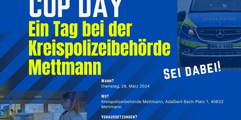 POL-ME: Cop-Day und Info-Runde: Sie möchten bei der Polizei durchstarten? Jetzt informieren! - Kreis Mettmann - 2402062 - Foto: presseportal.de