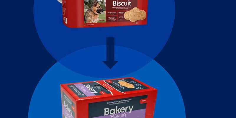 Jährlich 25 Tonnen Kunststoff und 40 Prozent der Logistikkosten eingespart: Mera ersetzt Kunststoffeimer für Hundekekse durch Faltkarton - Foto: presseportal.de