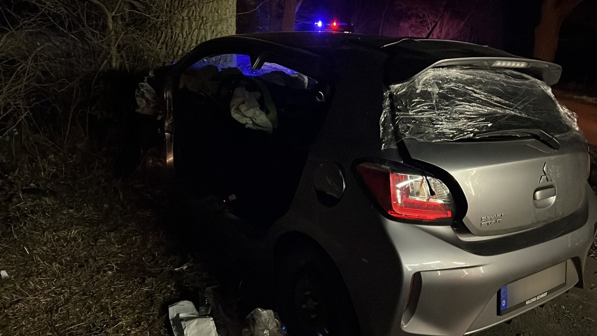 FW Lüchow-Dannenberg: PKW kollidiert mit landwirtschaftlichem Gespann +++ prallt gegen den Baum +++ Drei Insassen z.T. schwer verletzt - Foto: presseportal.de