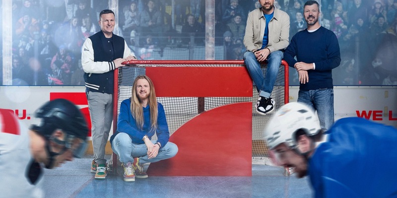 Basti Schwele Christoph Icke Dommisch Matthias Killing Rick Goldmann Eishockey-WM - Foto: Seven.One/Marc Rehbeck, presseportal.de