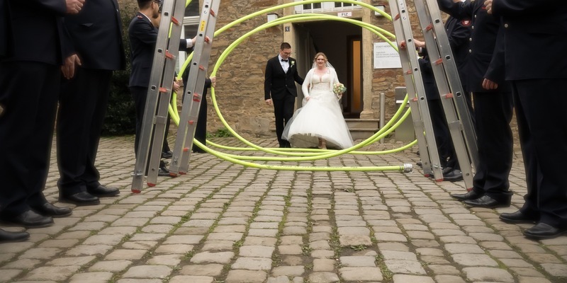 FW-EN: Manja heiratet ihren Tim - Feuerwehr Herdecke stand vor dem Standesamt Spalier - Foto: presseportal.de