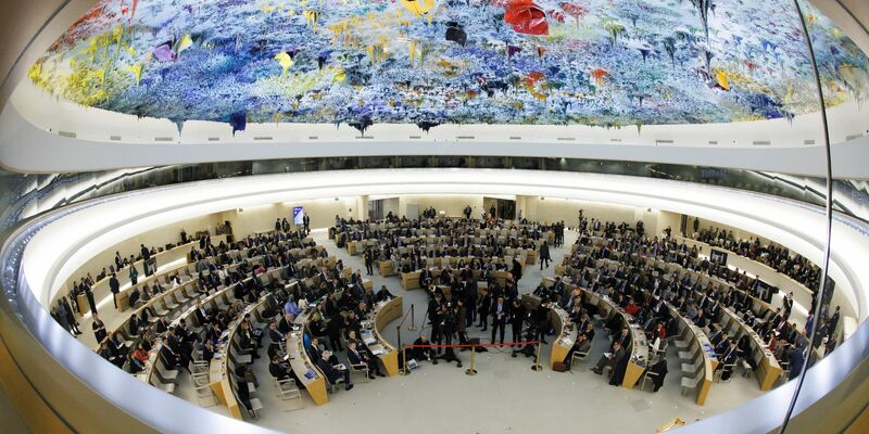 Eine Sitzung des Menschenrechtsrats am europäischen Hauptsitz der Vereinten Nationen in Genf. - Foto: Salvatore Di Nolfi/Keystone/dpa