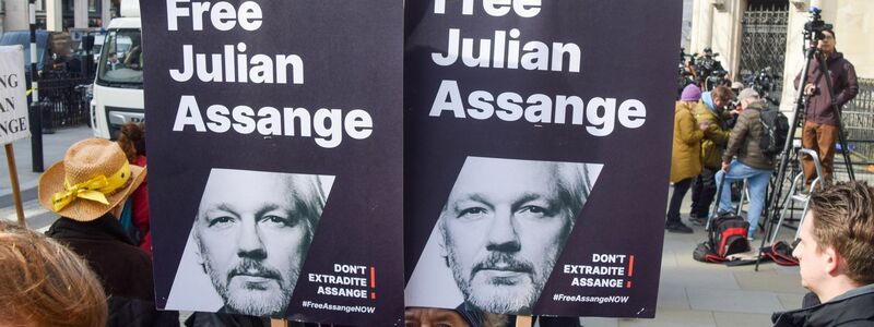 Unterstützer von Julian Assange vor dem Londoner High Court. - Foto: Vuk Valcic/ZUMA Press Wire/dpa