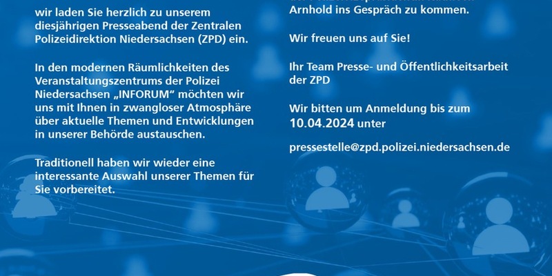 ZPD-H: Einladung zum Presseabend der Zentralen Polizeidirektion Niedersachsen am 24.04.2024(für Film- und Fernsehraufnahmen geeignet) - Foto: presseportal.de