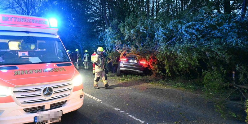 FW Pulheim: PKW prallte auf der K9 gegen Baum - Foto: presseportal.de