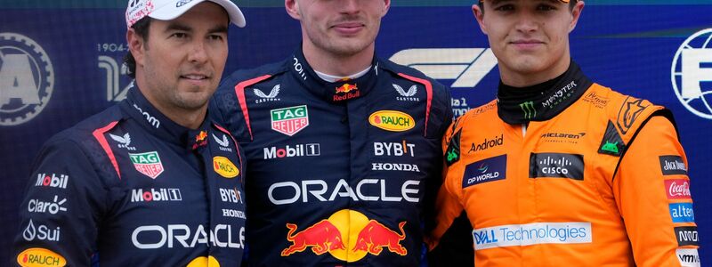 Red-Bull-Pilot Max Verstappen (M) gewann das Qualifying in Suzuka vor seinem Teamkollegen Sergio Peréz (l) und McLaren-Pilot Lando Norris. - Foto: Hiro Komae/AP