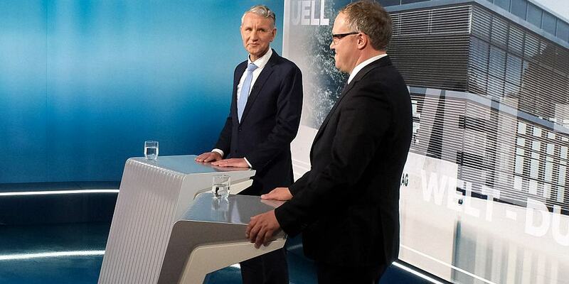 TV-Duell Höcke/Voigt am 11.04.2024 - Foto: Martin Lengemann/WELT, über dts Nachrichtenagentur