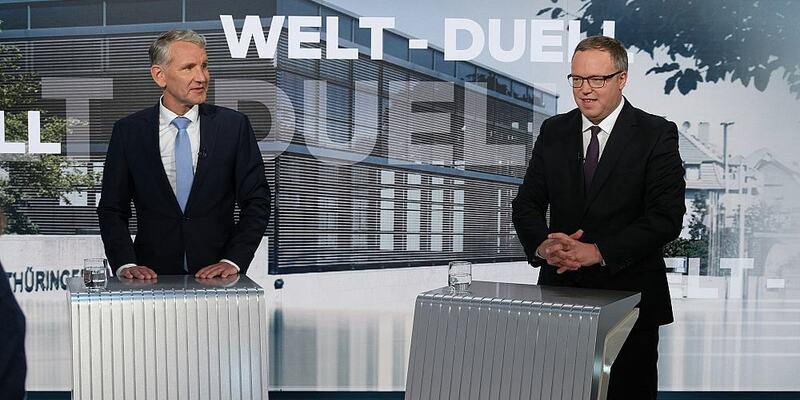 TV-Duell Höcke/Voigt am 11.04.2024 - Foto: Martin Lengemann/WELT, über dts Nachrichtenagentur