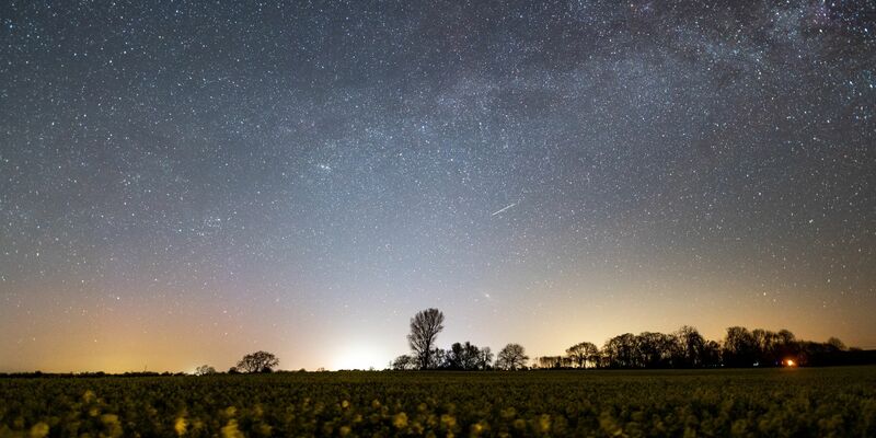 Der Sternenhimmel leuchtet über einem Rapsfeld in Schleswig-Holstein (Archivbild). - Foto: Daniel Reinhardt/dpa