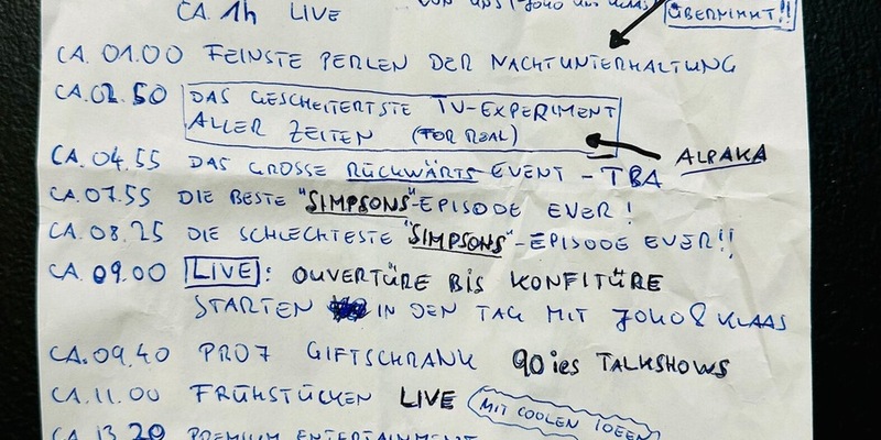 Programmzettel: Der 24 Stunden Programmtag von und mit Joko & Klaas am Sonntag auf ProSieben - Foto: Seven.One, presseportal.de