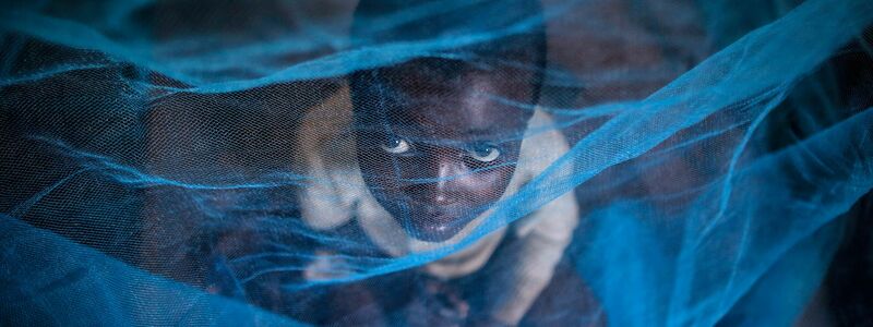 Ein Flüchtlingskind aus Burundi sitzt in Gashora, Ruanda, unter einem Moskitonetz: Der Malaria-Erreger wird durch Anopheles-Stechmücken übertragen. - Foto: Dai Kurokawa/EPA/dpa