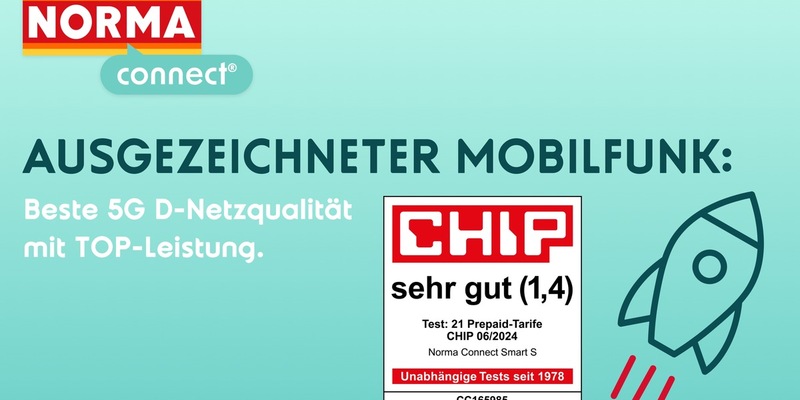 Testmagazin CHIP zeichnet NORMA Connect Tarif Smart S mit sehr gut aus / Mehr fürs Geld gibt's auch auf dem Smartphone - Foto: presseportal.de