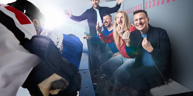 Matthias Killing Basti Schwele Christoph Icke Dommisch Rick Goldmann Eishockey-WM - Foto: Seven.One/Marc Rehbeck, presseportal.de