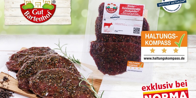 NORMA-Rindfleisch von GUT BARTENHOF mit Haltungskompass Stufe 3 für mehr Tierwohl im Discount-Sortiment / Neuer Meilenstein beim Lebensmittel-Händler - Foto: presseportal.de