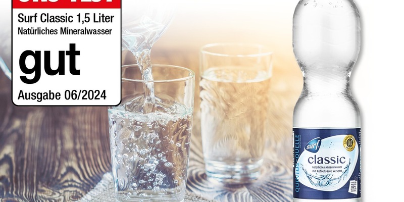 NORMA-Wasser der Eigenmarke SURF überzeugt im ÖKO-TEST: Classic Natürliches Mineralwasser mit gut ausgezeichnet / Natürlich, rein und zu Discount-Preisen - Foto: presseportal.de