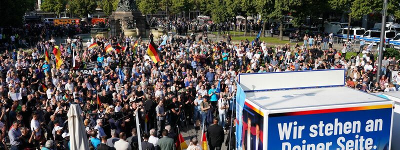 Bei der Kundgebung in Mannheim waren neben Deutschland-Fahnen auch Banner mit Aufschriften wie «Remigration jetzt» und «Macht die Grenzen dicht» zu sehen. - Foto: -/dpa