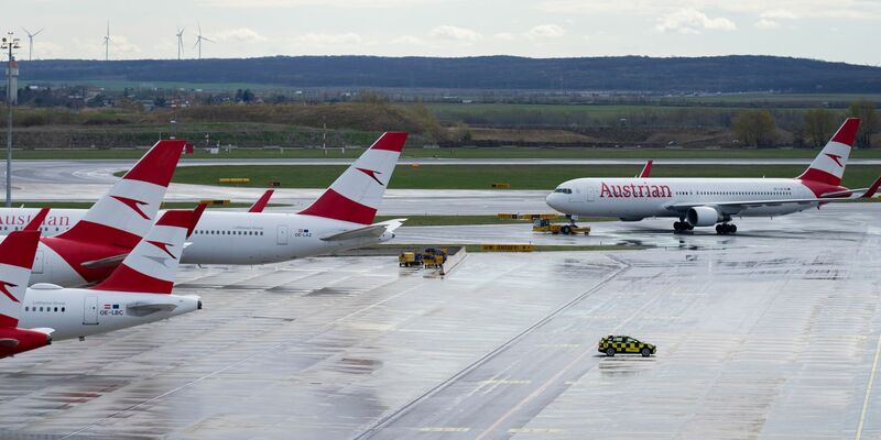 Geparkte Flugzeuge der Austrian Airlines  (AUA) am Flughafen Wien-Schwechat (Archivbild). - Foto: Georg Hochmuth/APA/dpa
