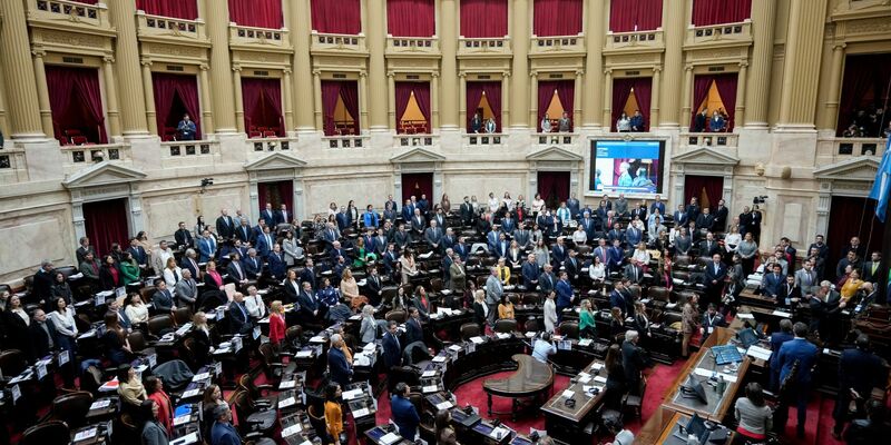 Rund zwölf Stunden debattierten die Abgeordneten des argentinischen Parlaments - und stimmten dann Mileis Reformpaket zu. - Foto: Natacha Pisarenko/AP/dpa