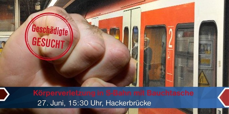 Bundespolizeidirektion München: Bundespolizei sucht Zeugen bzw. zwei Geschädigte - 26-Jährige schlägt in S-Bahn bei Pasing u.a. mit Bauchtasche zu - Foto: presseportal.de