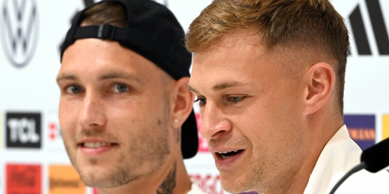David Raum (l) und Joshua Kimmich haben Respekt vor den Spaniern. - Foto: Federico Gambarini/dpa