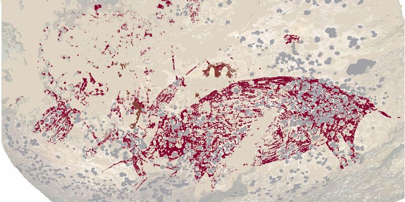 Älteste gegenständliche Malerei: drei Figuren und ein Wildschwein.  - Foto: Griffith University/dpa