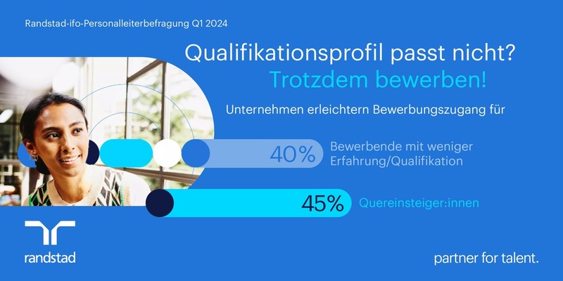 4 von 10 Unternehmen öffnen sich für Quereinsteiger:innen / Randstad-ifo Studie Q1/2024 - Foto: presseportal.de