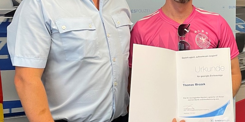 BPOLI MD: Ehrung Zivilcourage für 40-jährigen Security-Mitarbeiter - Foto: presseportal.de