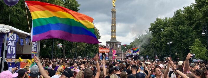 Schlusspunkt des Demo-Umzugs war die Siegessäule. - Foto: Anna Ross/dpa