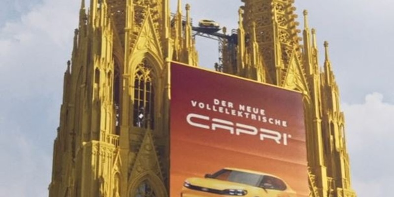 Ford lässt Kölner Dom zum Capri Launch mittels CGI in nahezu ursprünglicher Farbe erstrahlen - Foto: presseportal.de