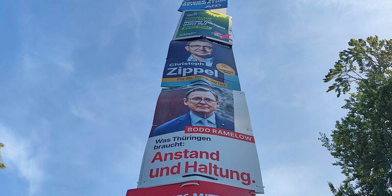 Wahlplakate von SPD, Linken, CDU, Grünen und AfD zur Landtagswahl in Thüringen am 06.08.2024 - Foto: über dts Nachrichtenagentur