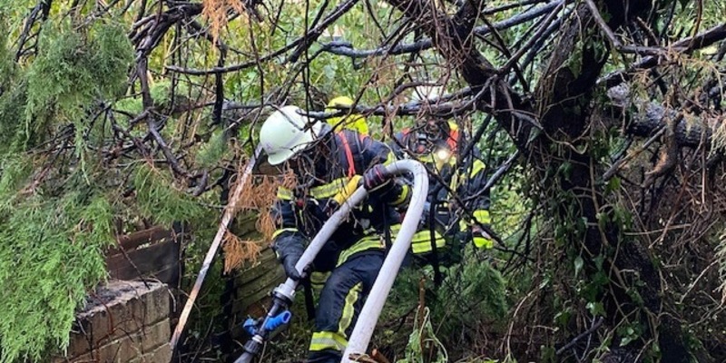 FW-OG: Brennende Thujahecke - Rauchwolke über Uffhofen - Foto: presseportal.de