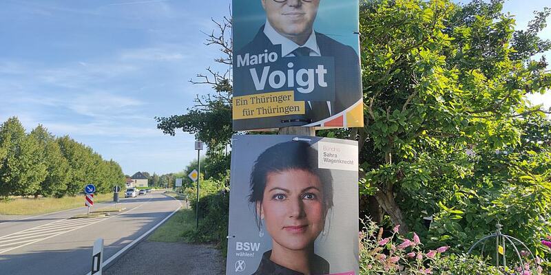 Wahlplakate mit Mario Voigt und Sahra Wagenknecht zur Landtagswahl in Thüringen (Archiv) - Foto: über dts Nachrichtenagentur