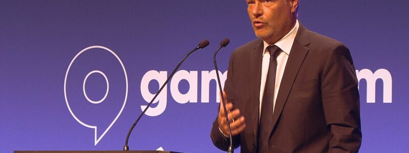 Bundeswirtschaftsminister Robert Habeck (Grüne) bei der Gamescom 2023. - Foto: Sascha Thelen/dpa